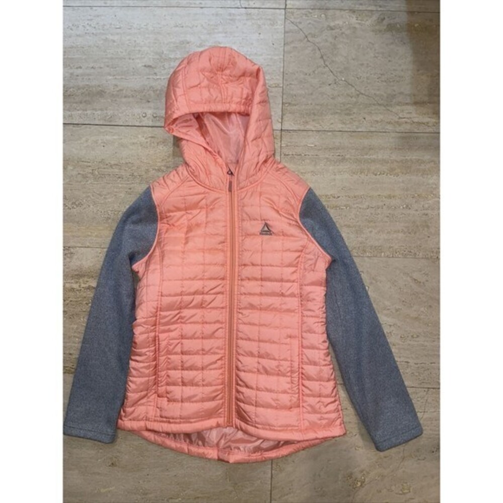 Reebok Coral Peach Gray‎ Quilted Layered Insulated Hooded  Coat Jacket M